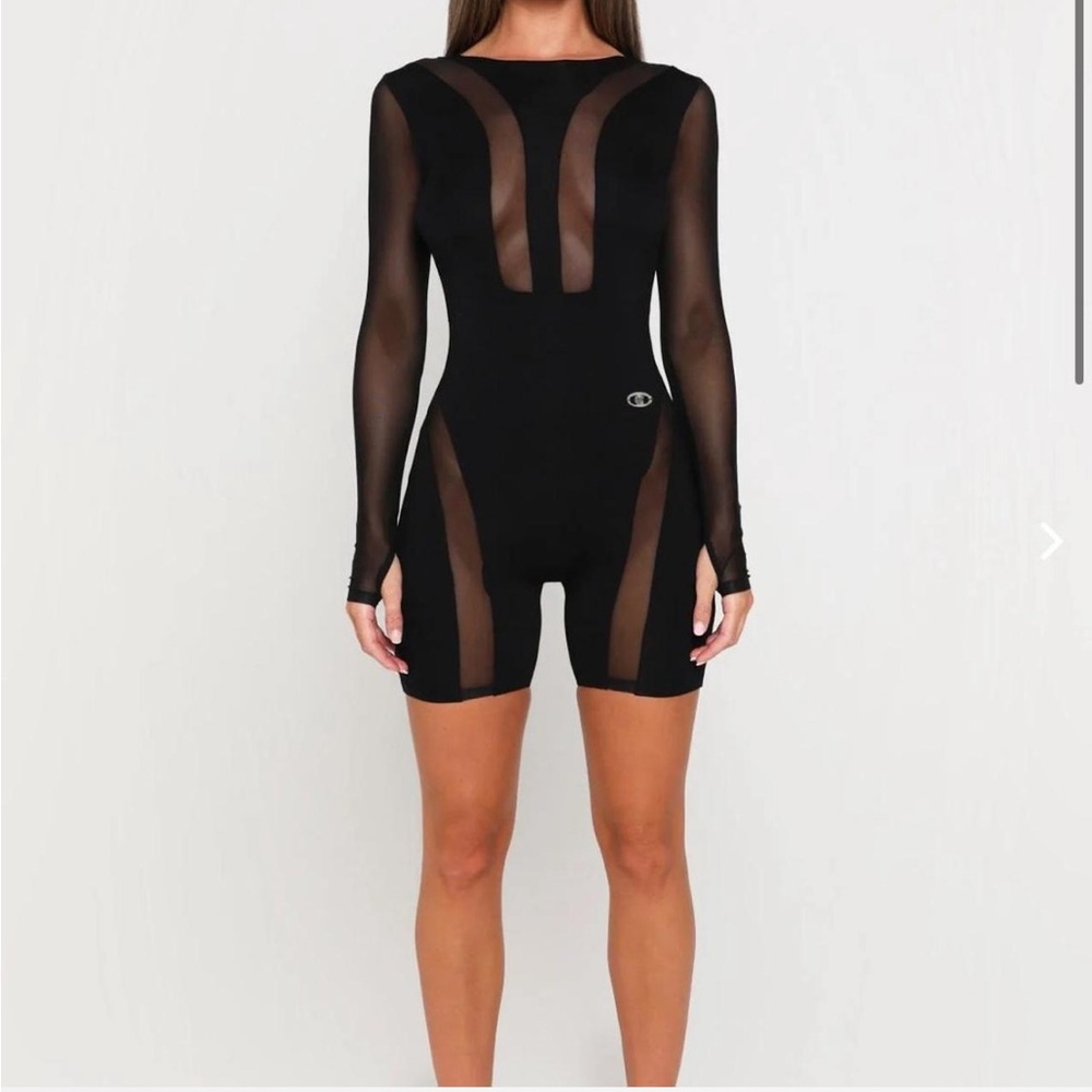 Black panelled mesh playsuit